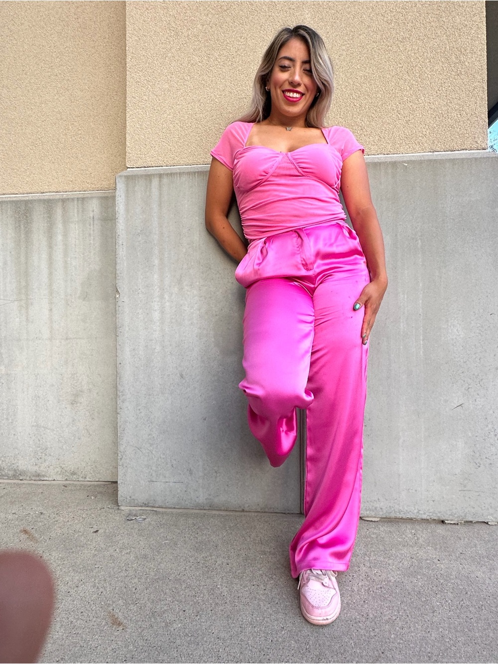 Sincerely Jules Hot Pink Wide-Leg Satin Trousers